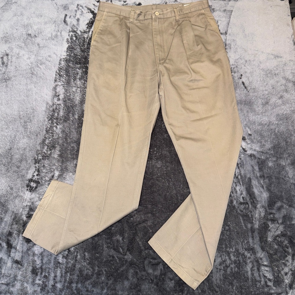 Wrangler Riata Mens Khaki Tan Flat Front Chino Pants 35x32 Cotton Twill Slacks